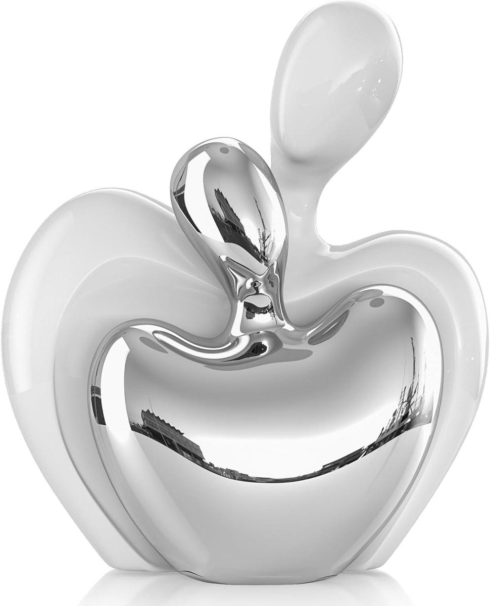 Keramiek Knuffel Paar Standbeeld - Wit Zilver - Hoogte: 10 cm