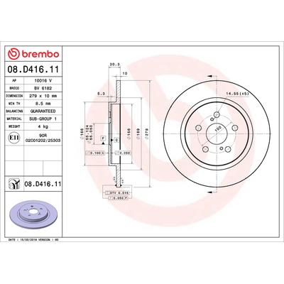 BREMBO Bremsscheibe COATED DISC LINE 08.D416.11 279mm 10mm für LEXUS