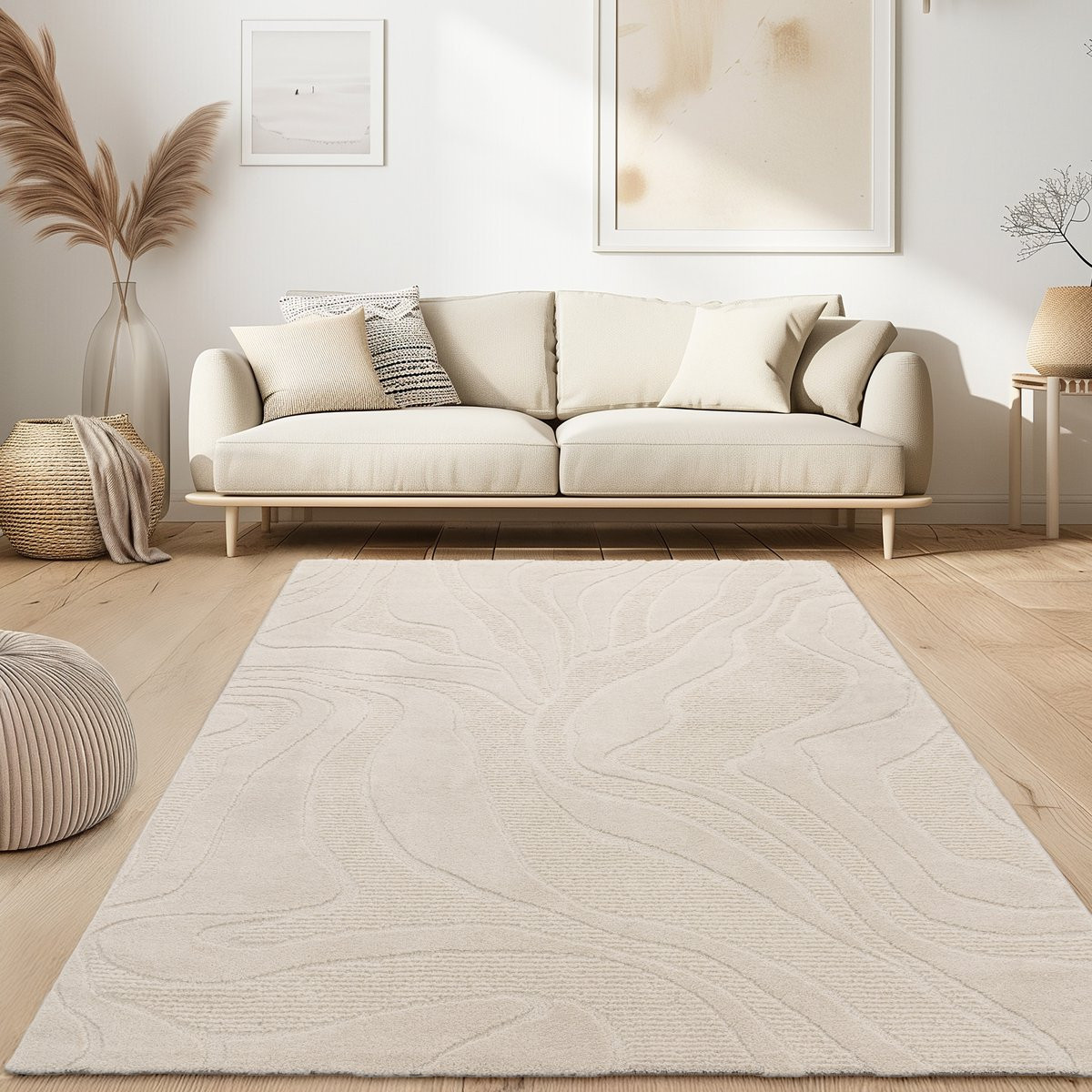 Flycarpets Laagpolig Japandi Vloerkleed Aubela - Creme - Scandinavisch Design - Polypropyleen