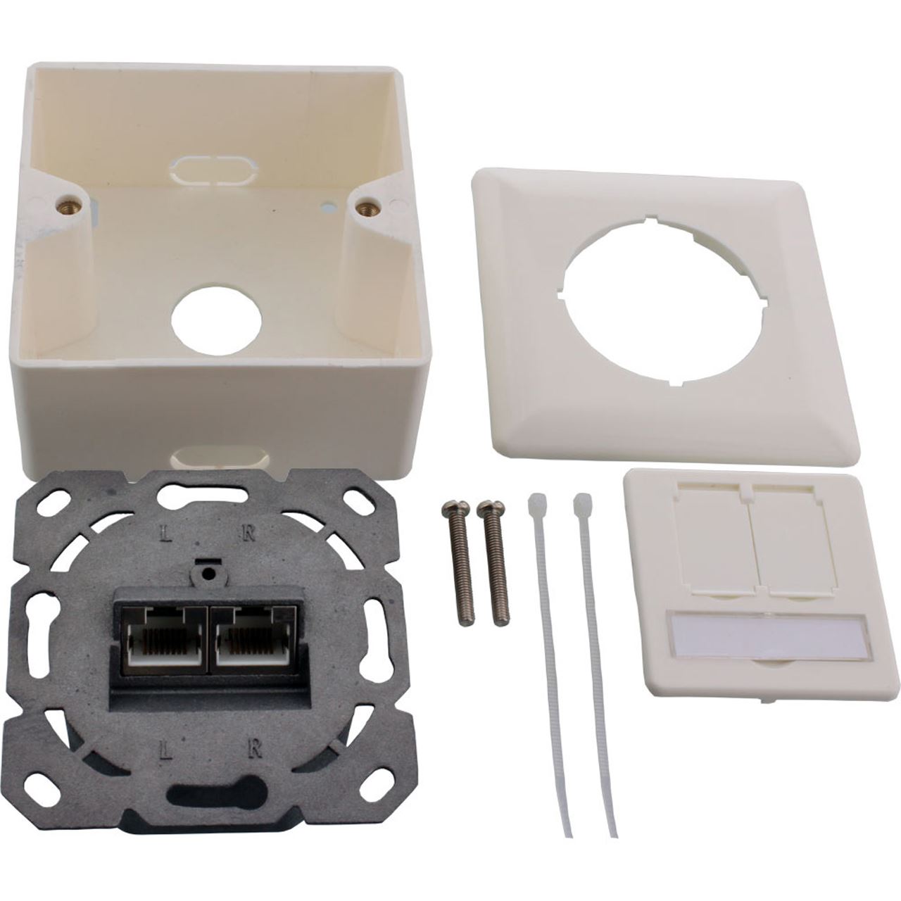 InLine Cat.6A Anschlussdose AP/UP 2x RJ45 Buchse RAL9010 weiß waagrecht