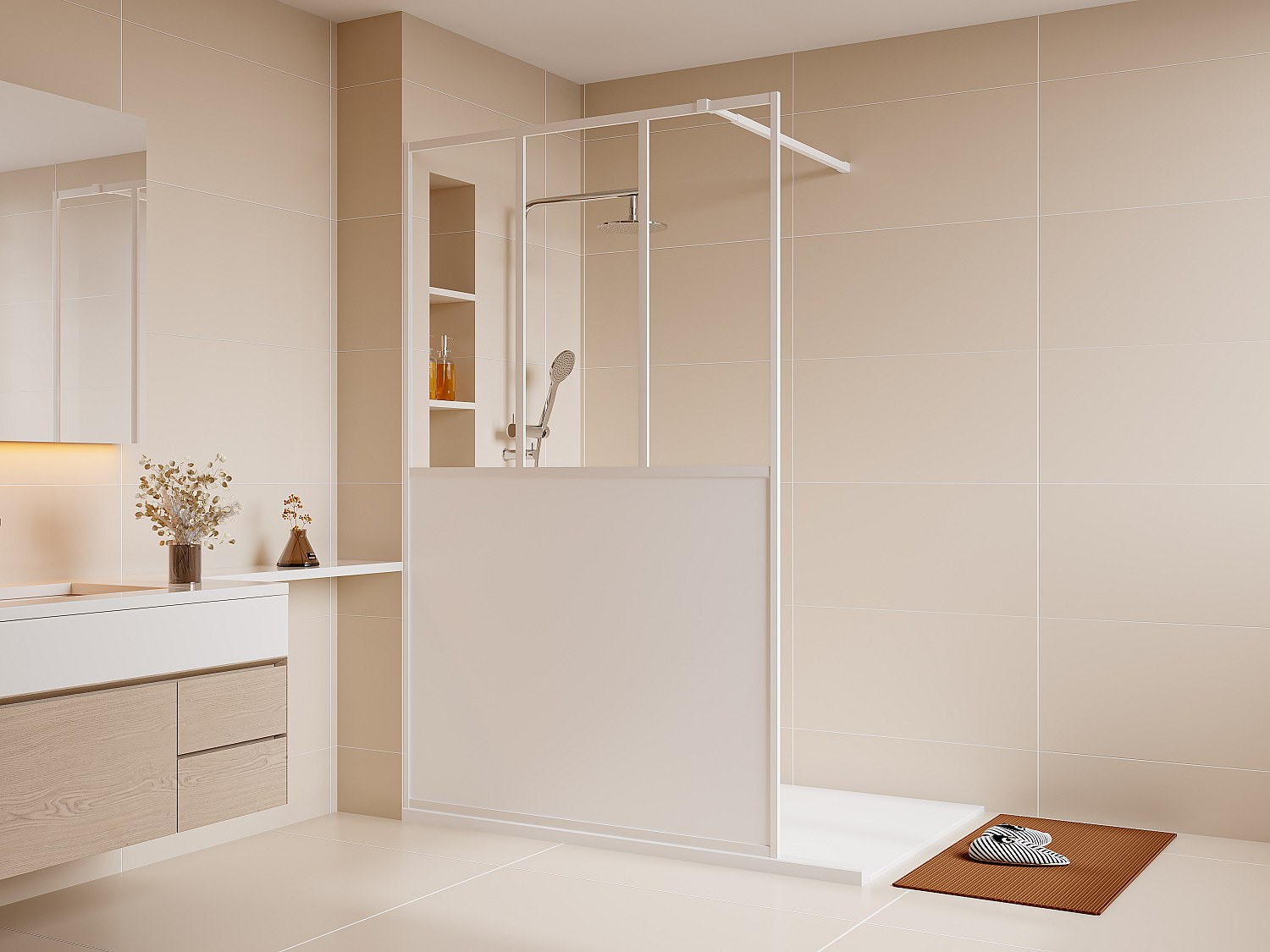 Vente-unique Duschtrennwand Seitenwand italienische Dusche - Industrial Style - Weiß matt - 120 x 200 cm - URBANIK 13153280