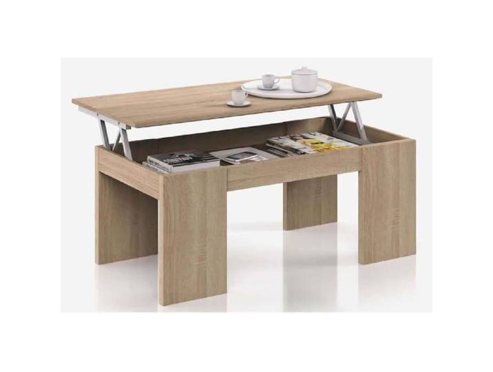 Table basse - Kendra - 100 x 50 x 43 cm - Panneau relevable - Chêne