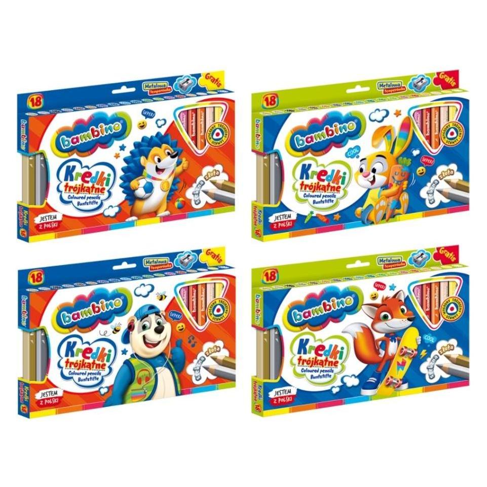 St. Majewski Dreieckige BAMBINO-Buntstifte 18 Farben in Holz + Temp. (18x) (5903235003233)