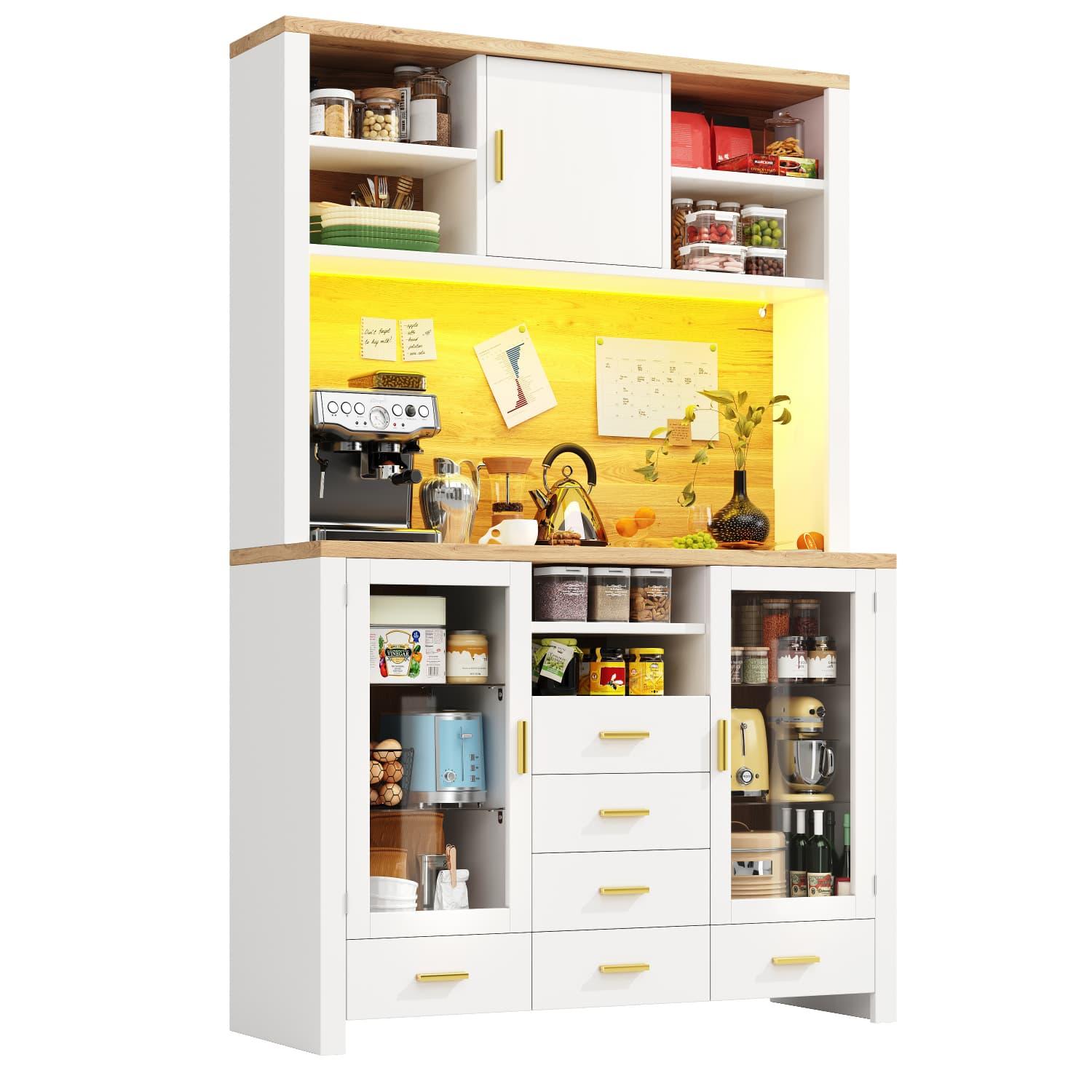 Seitenboard / Aufbewahrungsschrank / Multifunktions-Küchenschrank / Buffetschrank,Landhausstil, 4 Türen,mit LED-Lichtleiste,6 Schubladen+3 Türen