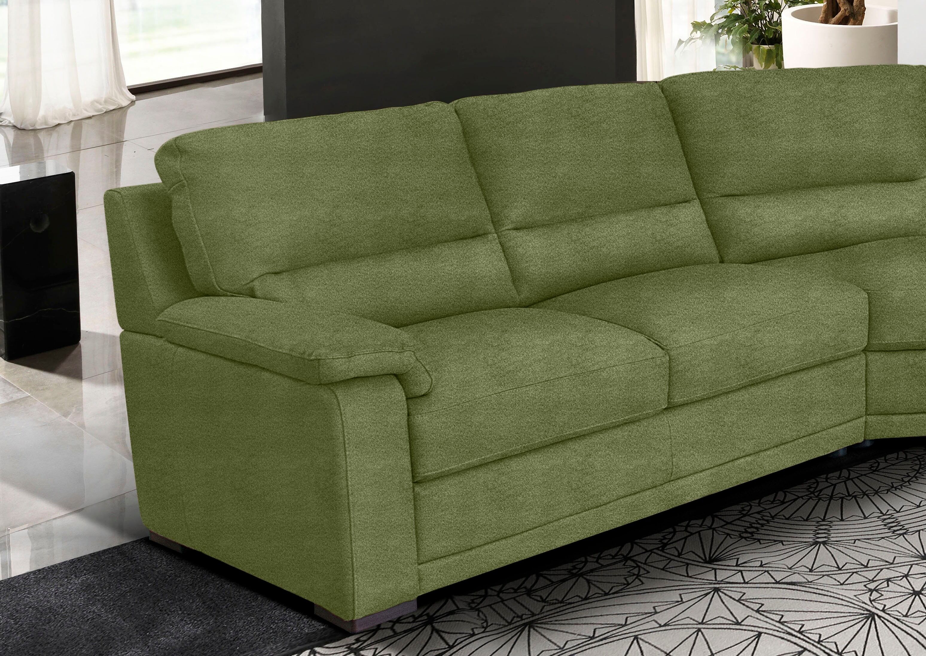 Ecksofa EGOITALIANO "Doris, modernes Designerecksofa in hochwertigen Microfaserqualitäten", grün (kiwi), B:266cm H:90cm T:246cm, Luxus-Mikrofaser BLUSH (100% Polyester) ist ein innovatives Mikrofasergewebe mit wasser- und fleckenabweisenden Eigenschaften.