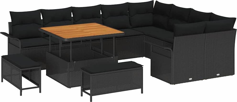 Gartenmöbel-Set, modular, wetterfest, Poly-Rattan, höhenverstellbarer Tisch, 11 Sitzplätze, Schwarz, 12-teilig