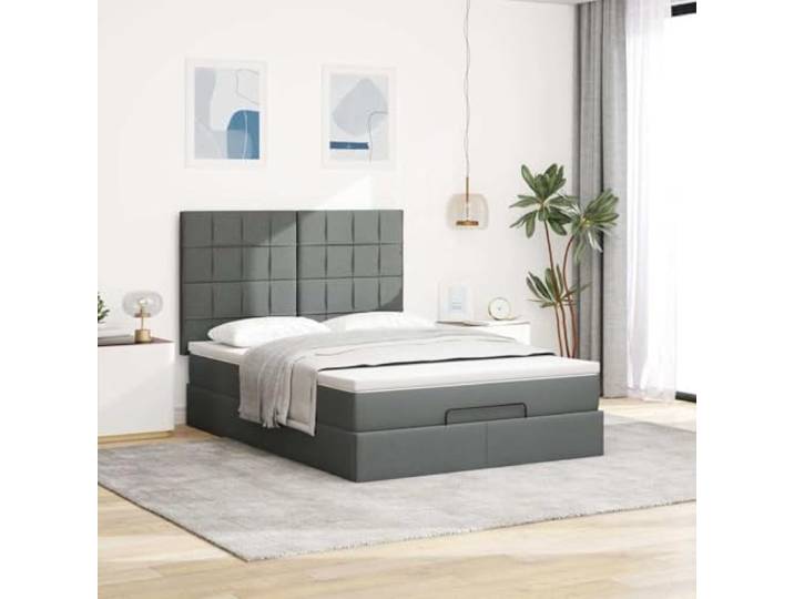 KTHLBRH Boxspringbett 140 x 200 cm mit Federkernmatratze Hydraulisches Heben, Polyestergewebe, inklusive Matratzenschoner, dunkelgrau