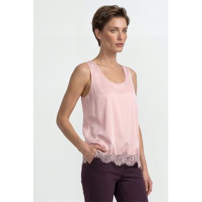 Shirttop RICHROYAL, Damen, Gr. 34, rosa (powder rosé), Web, Obermaterial: 96% Polyester, 4% Elasthan, normal normal, Rundhals, Tops Shirttop, mit Spitzenbesatz am Saum, edle Satin-Optik