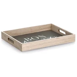 Tablett Bon Appetit 40 x 30 cm Holz Grau Anthrazit