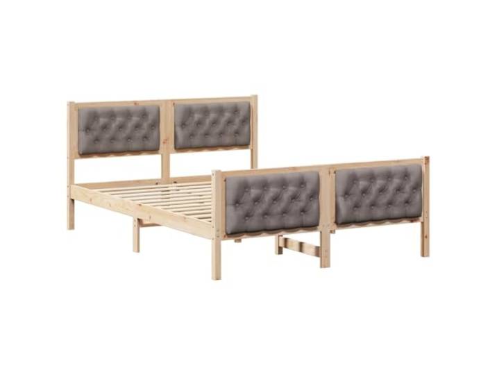 PUGYNBK Bettgestell Taupe 140 x 200 cm Kiefer massiv Kopfteil aus Polyester, feste Leisten, quadratische Beine, stabil und langlebig