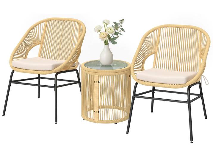 Outsunny Rattan Bistroset 3 teiliges Gartenmöbel-Set mit 2 Gartenstühlen