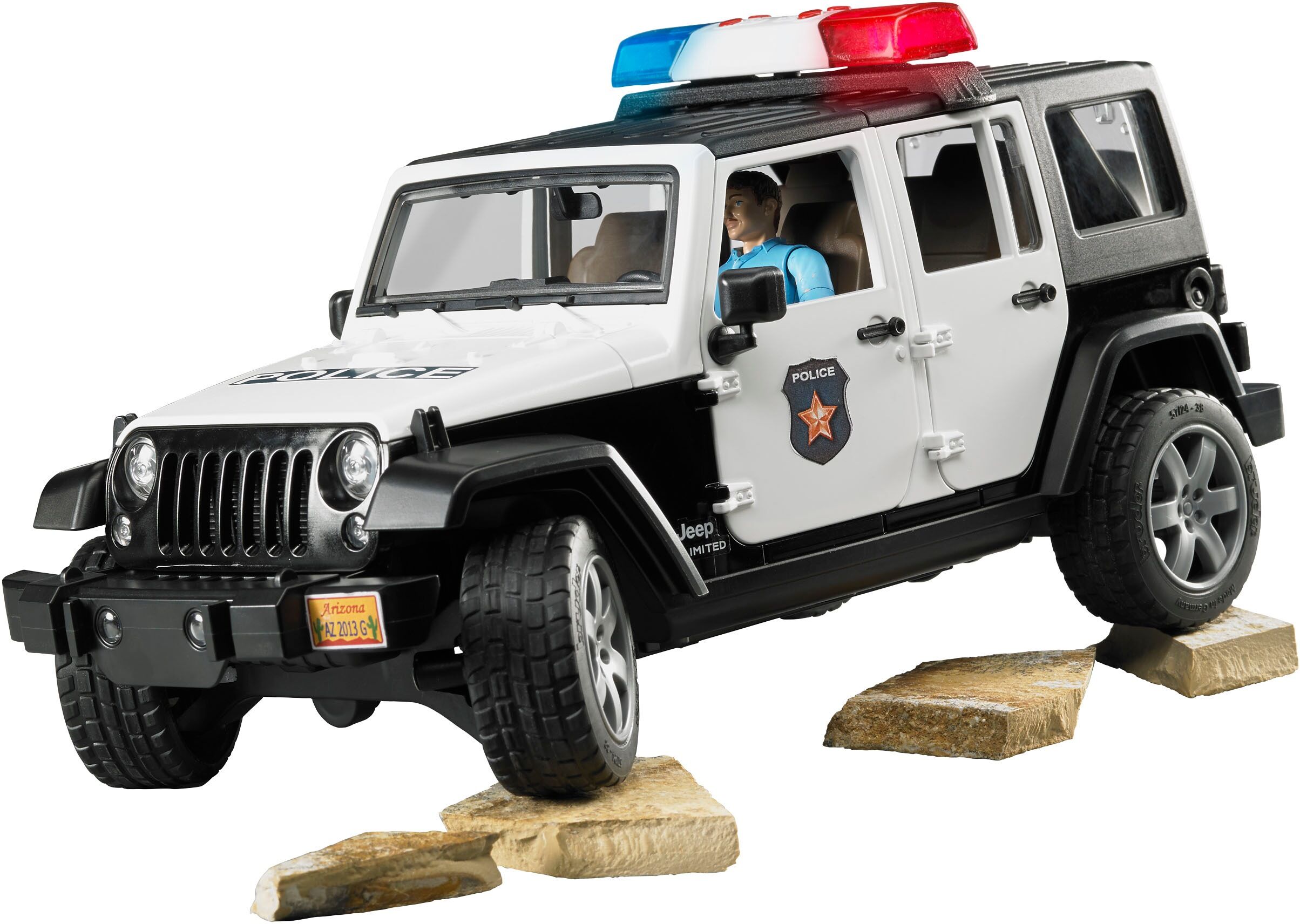 Spielzeug-Auto BRUDER "Jeep Wrangler Rubicon Unlimited Polizei/Figur/L+S (02526)", schwarz-weiß (weiß, schwarz), Spielzeugfahrzeuge, Kinder, Kunststoff, Spielzeug-Auto