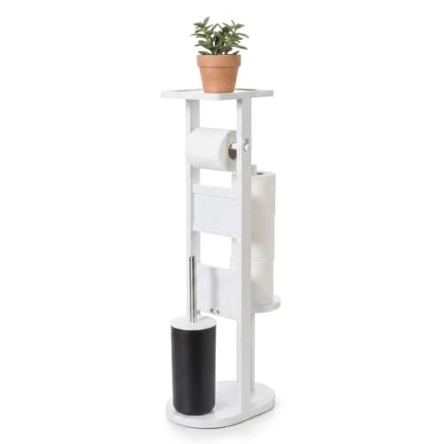 Relaxdays WC-garnituur met borstel en reserverolhouder, wit, H x B x D: 80 x 30 x 18 cm