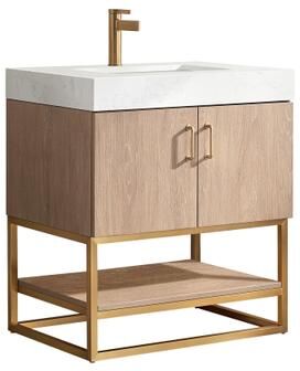 Vinnova Alistair Single Bath Vanity with White Grain Stone Top without Mirror