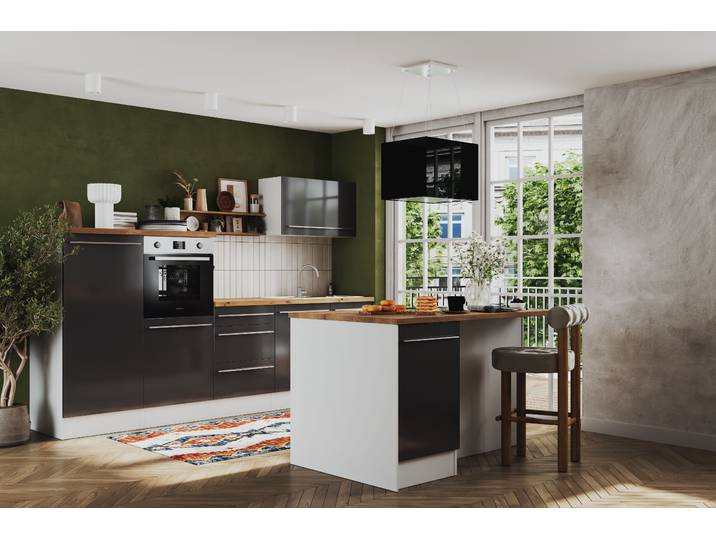 Cuisine îlot Gabriel B 290cm Gris/Gris brillant