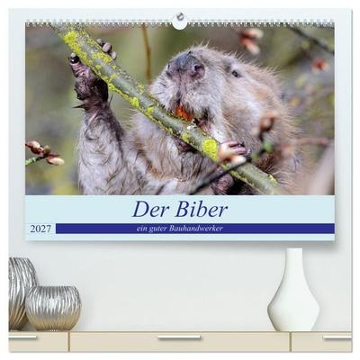 Der Biber, ein guter Bauhandwerker (hochwertiger Premium Wandkalender 2027 DIN A2 quer), Kunstdruck in Hochglanz