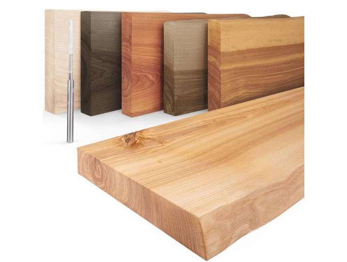 LAMO Manufaktur Étagère flottante murale bois avec fixation invisible Etagere 50 cm largeur Couleur: naturel Bord: naturel