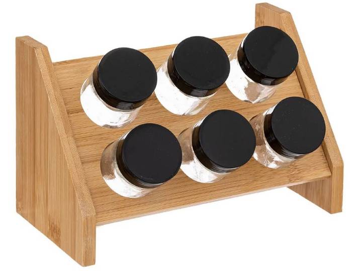 Kruidenrekje met 6 kruidenpotjes 21\,5 cm van bamboe - Keukenkruiden potjes - Kruiden bewaren