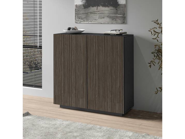 Highboard HOME AFFAIRE Vega,Highboard,Kommode,120 cm , schwarz (anthrazit matt, canneté dunkel), B:120cm H:126cm T:43cm, Sideboards, Highboard, mit 2 Türen,Fronten mit Rillen-Optik