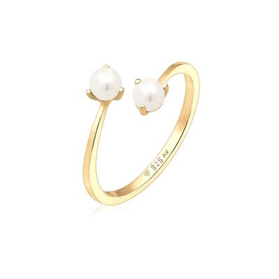 Perlenring ELLI "Ring Süßwasserperle Verstellbar One Size 925 Silber" Gr. 54, gold, Fingerringe, Damen, 54, ohne Stein, Silber 925 (Sterlingsilber), 3mm, Perlenring