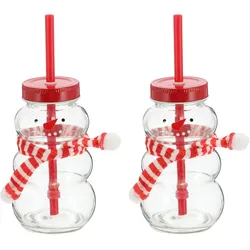 Novaliv 2X Tassen Glühwein 260 ml Personalisierte Weihnachtstasse mit Trinkhalm - Schneemann als Glühweinbecher - Weihnachts Motiv Tasse mit Deckel und Strohhalm Weihnachtstassen Handwärmer Mugs