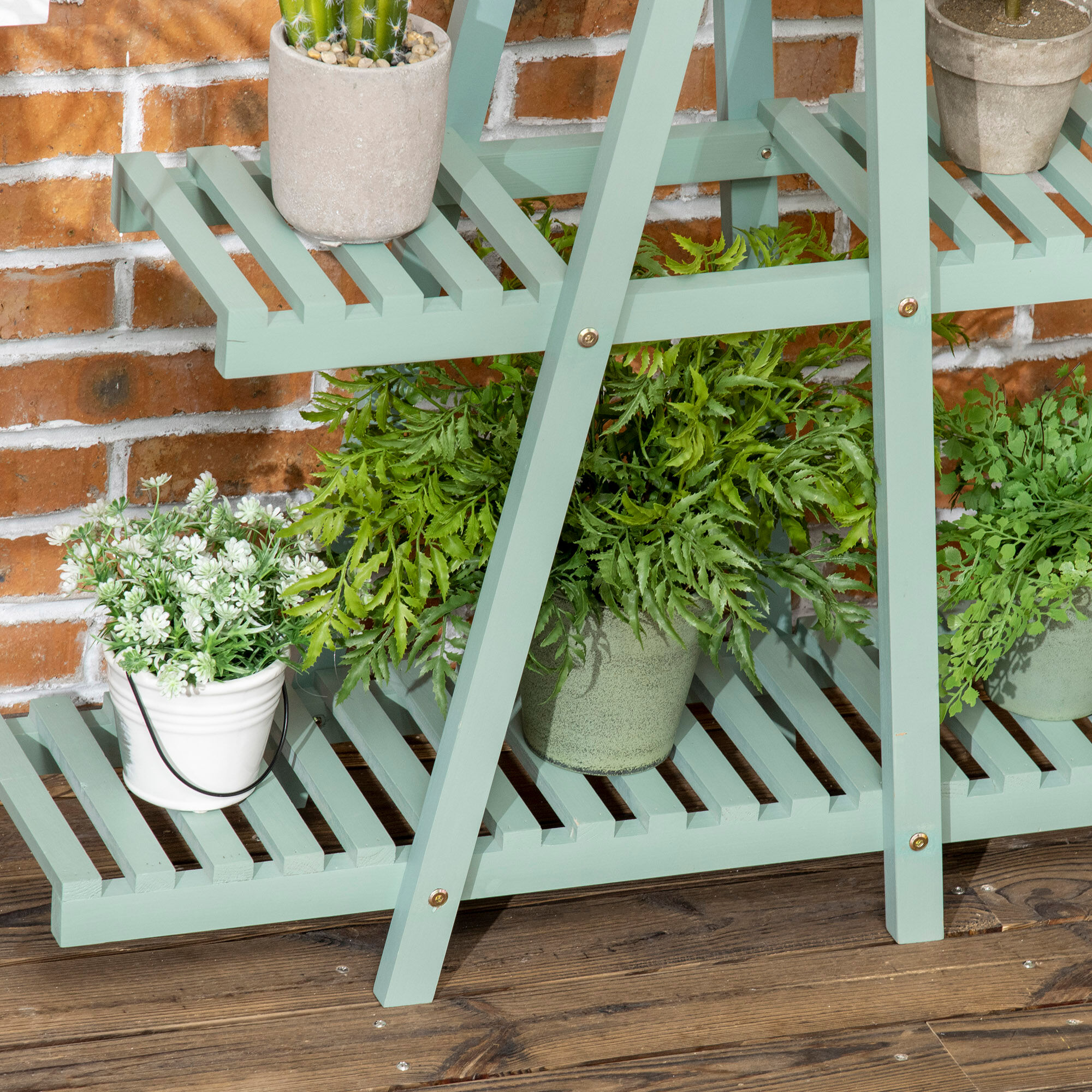 Altro Portapiante A 3 Livelli In Legno Di Abete Per Interni Ed Esterni, 76x26x76 Cm, Verde Chiaro