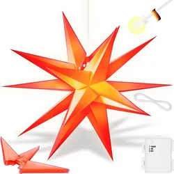 KESSER® Leuchtstern 3D, LED Weihnachtsstern mit Timer für innen und außen, Adventsstern Beleuchtet hängend Stern + Warmweiß Licht