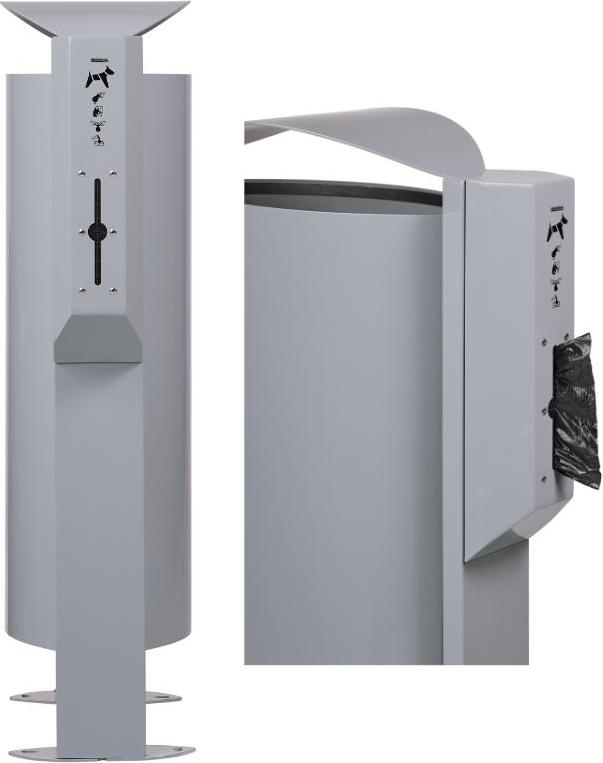 Robuster 60L Hundekot-Abfalleimer mit Beutelspender | aus Metall, 4 Farben | ARKEA CANIN von Rossignol, Farbe:Metallgrau
