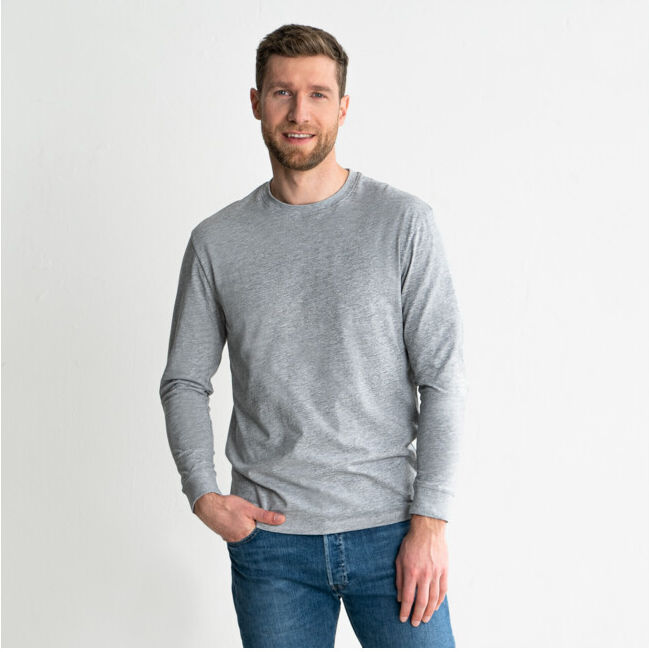 T-shirt manches longues STIER Logo Capsule, Couleur Gris, Taille M, coton organique (906663)