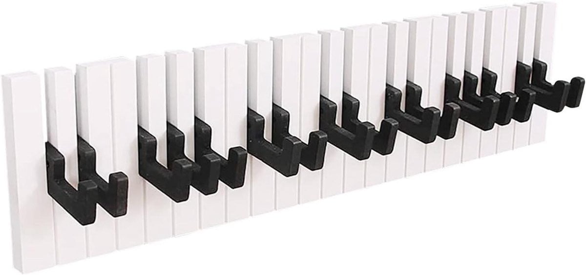 Wandkapstok Piano Wit met 16 Houten Haken - Breedte: 47 cm