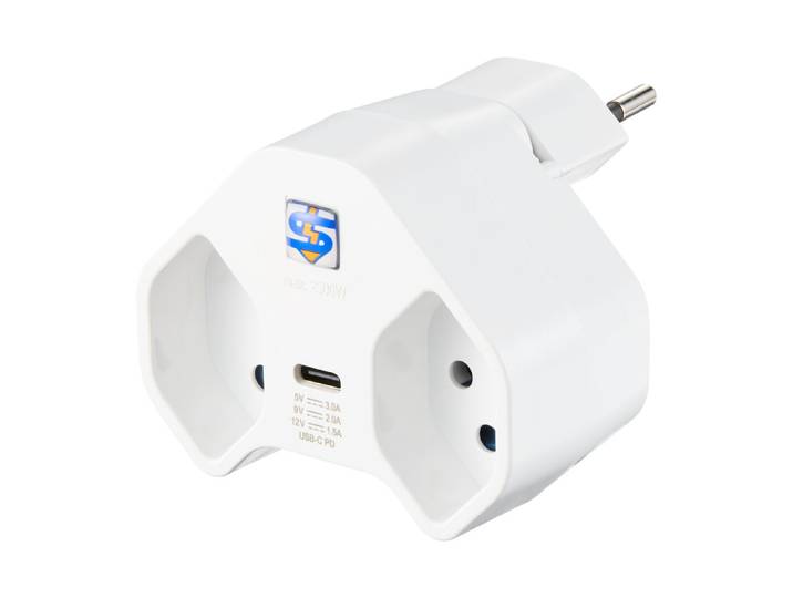 Steffen Mehrfachadapter Manta 2xT13 + 1xUSB-C drehbar 320° weiss