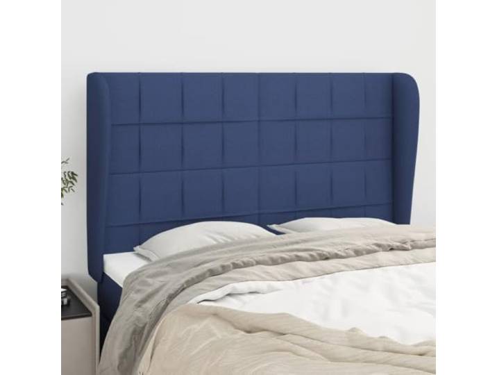 RJPLMFV Kopfteil mit Ohren, blau, 147 x 23 x 118/128 cm, Stoff Höhenverstellbar, Füße aus robustem Holz, Unterstützung des Rückens, einfach zu montieren
