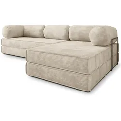 ECKSOFA ETERA modulares Boneless Sofa mit Schlaffunktion Creme Kordstoff