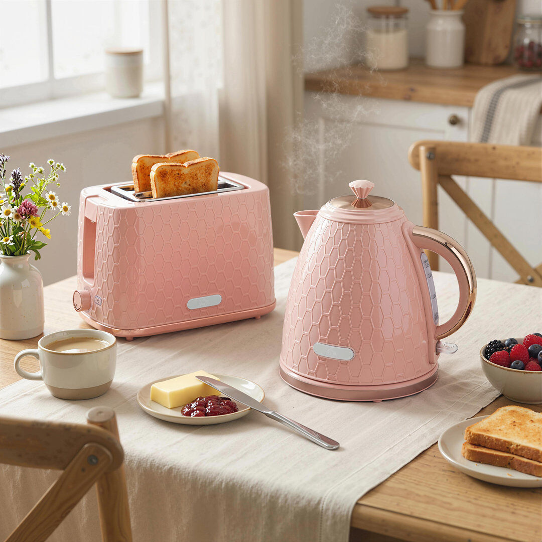 HOMCOM Kettle and Toaster Set 1.7L Kettle & 2 Slice Toaster Set Pink 2 - Slice