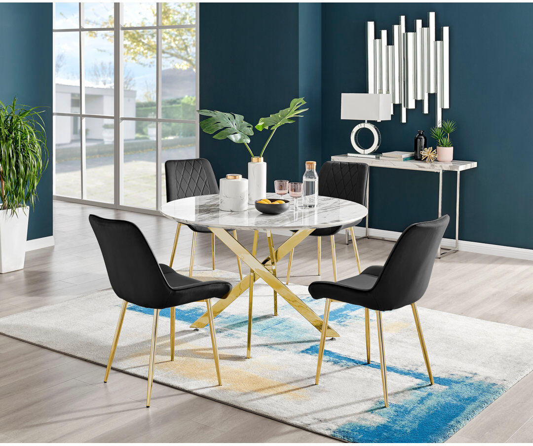 Canora Grey Eubanks 4 - Person Dining Set Black/Gold 4