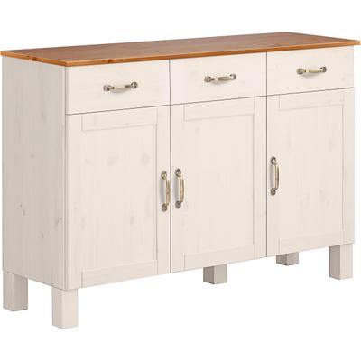 Sideboard HOME AFFAIRE "Alby", weiß (weiß, honigfb), B:125cm H:85cm T:38cm, FSC-zertifiziertes Massivholz, Sideboards, Sideboard, Breite 125 cm, 3 Türen, 2 Schubkästen