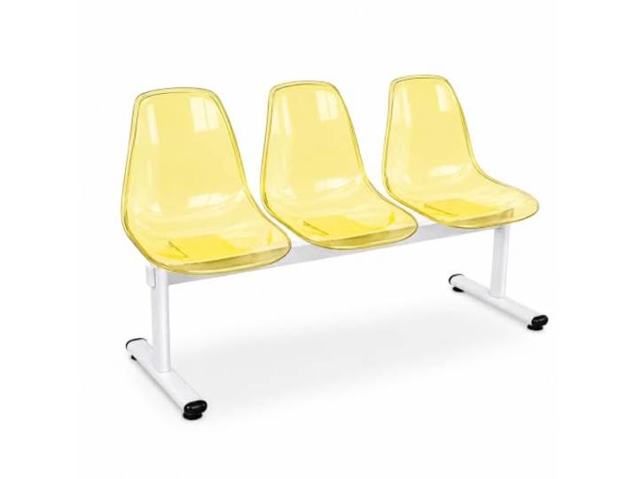3-Sitzer Wartezimmerstuhl, Sitzbank mit Transparenten PC-Sitzschalen Stahlrahmen, 500 kg Tragkraft, Besucherbank für Café, Salon, Galerie, Büro, Klinik und Lobby(Yellow)