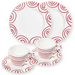 Gmundner Keramik, Tasse, Rotgeflammt, Frühstück für 2 Gourmet