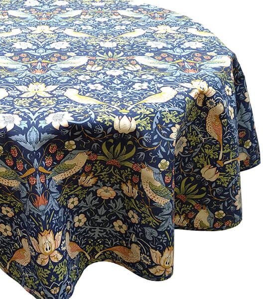 William Morris Strawberry Thief Navy 132cm Circular Fabric Tablecloth