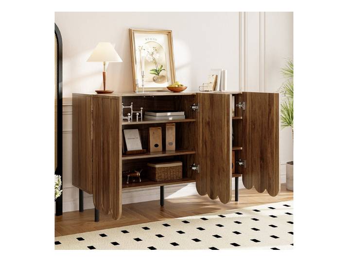 STILVORA Sideboard Sideboard mit Wellentüren,grifflos&verstellbare Regale,Beistellschrank (Kommode, Buffetschrank, 1 St., 120x35x80 cm), grifflos, verstellbare Regale