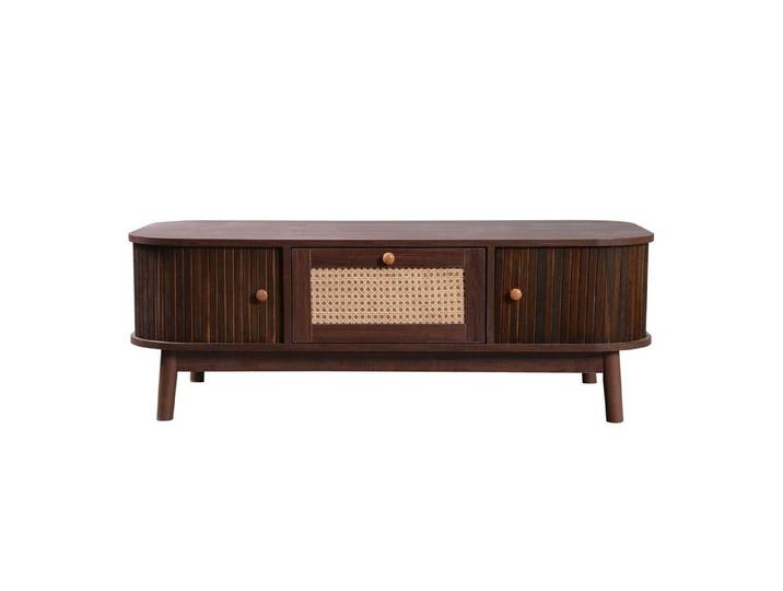 Fine Life Pro Couchtisch (Natürlicher Rattan-Kaffeetisch mit), Massivholztüren und Landhaus-Charme