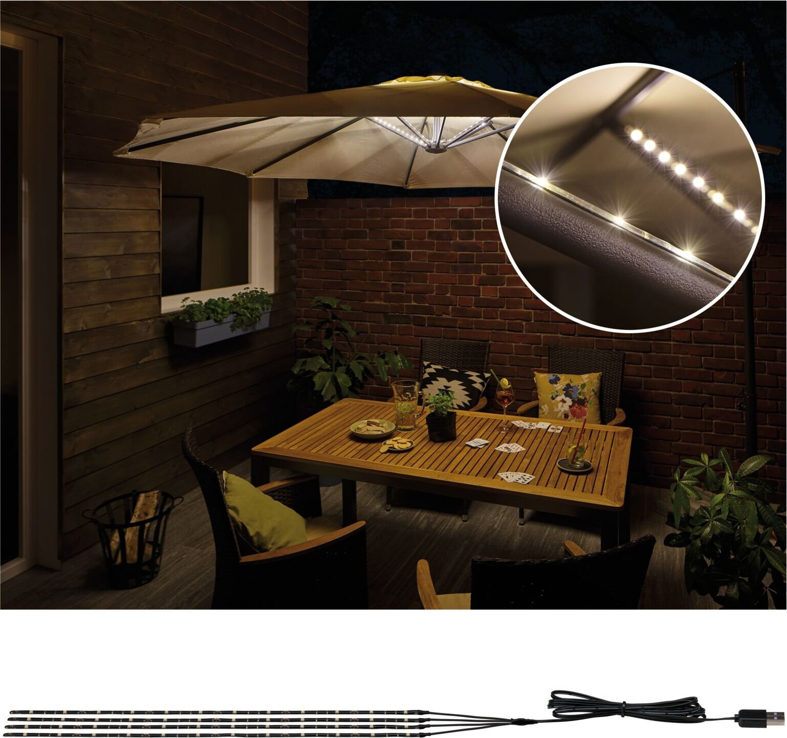 Paulmann USB LED-strip basisset voor parasolverlichting, 4x40 cm