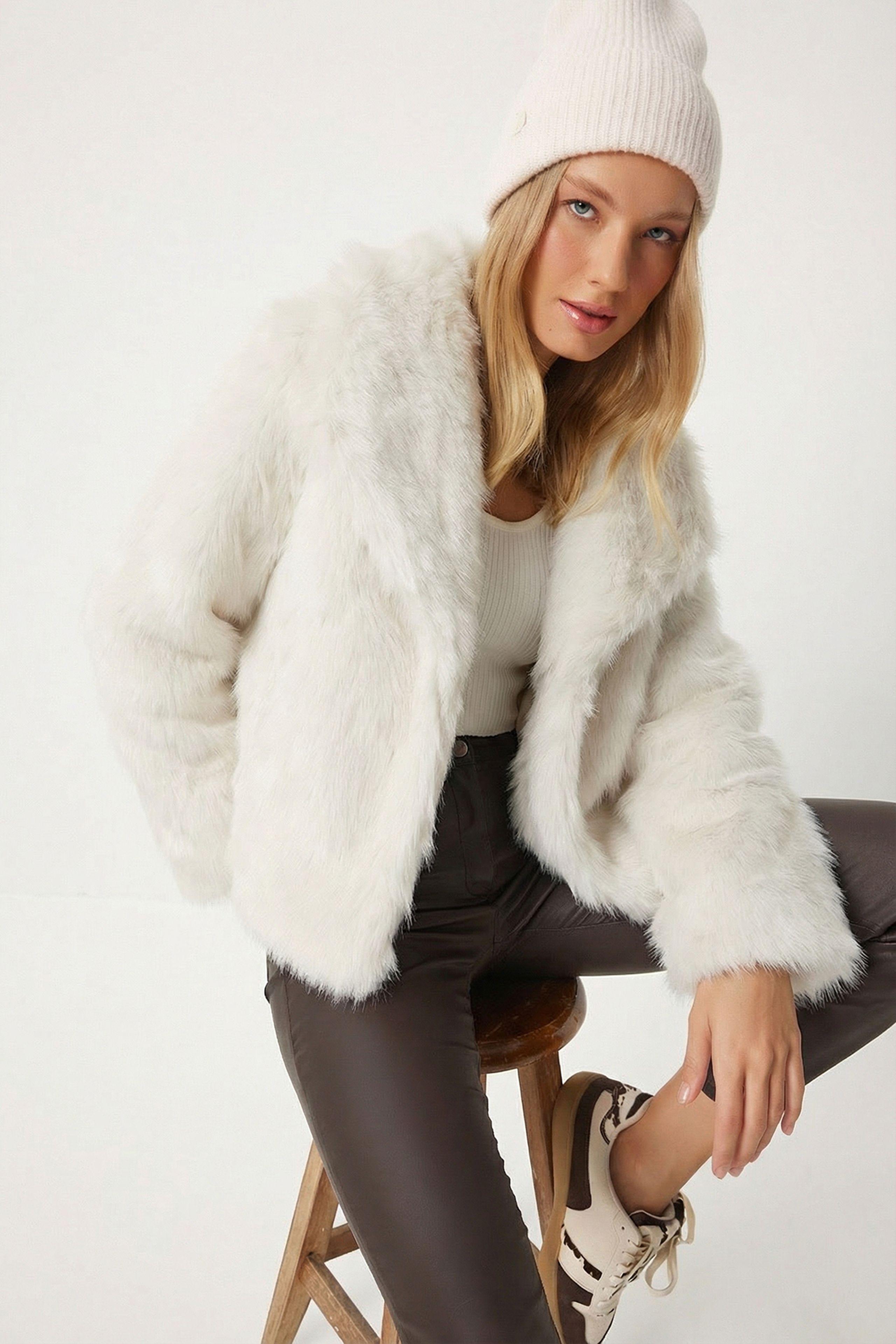 Faux-Fur-Schalkragenjacke