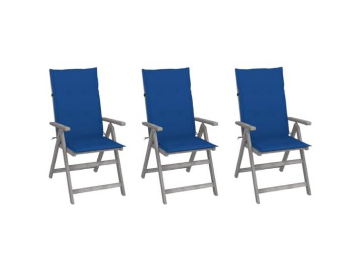 Coespram 3er Set Gartenstühle Verstellbar Massivholz Akazie mit Auflagen Ergänzende Sitzgruppe für Balkon und Terrasse mit 5-fach verstellbarer Lehne und weichen königsblauen Kissen.