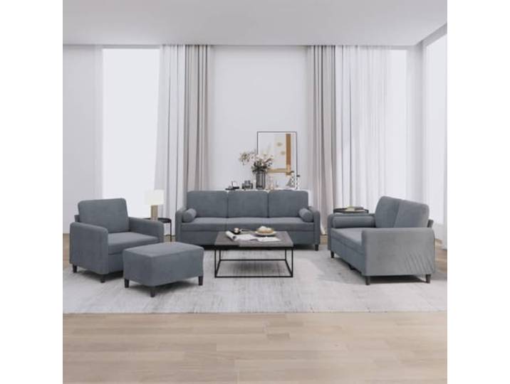 HEFZGDB 4-TLG. Sofagarnitur mit Kissen Dunkelgrau Samt – Weiches Samtsofa mit robustem Gestell, bequemer Polsterung und praktischem Rollkissen für Entspannung und Komfort im