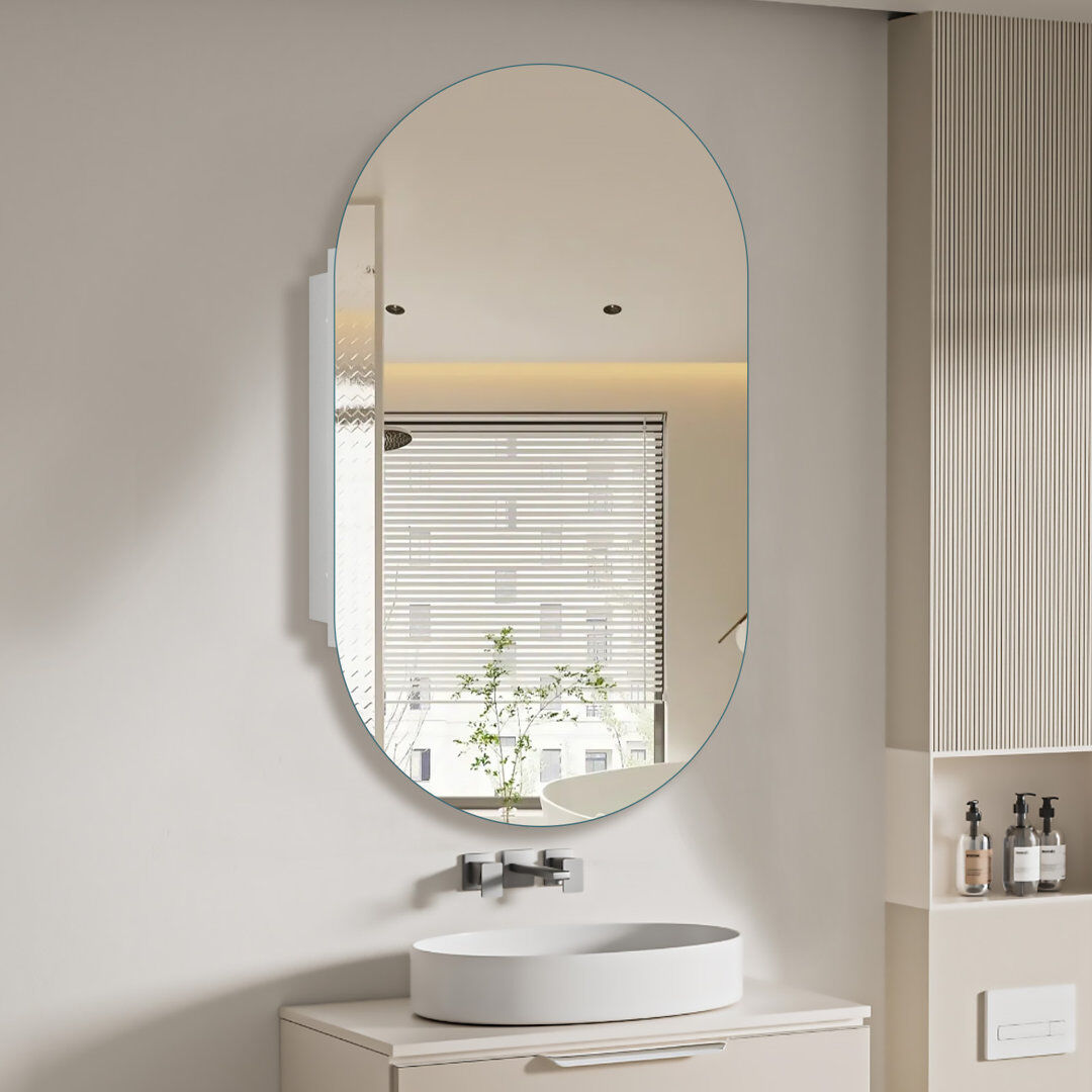Blue Elephant Oval Bathroom Medicine Cabinet with Frameless Mirror, Surface or Recessed Mount Bathroom Cabinets Stainless Steel 76.2cm H x 51cm W