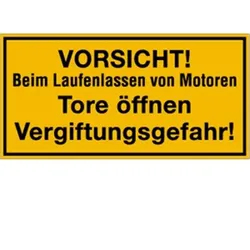 Schild VORSICHT!Beim Laufenlassen von Motoren Vergiftungsgefahr!, Kunststoff, 400x200mm