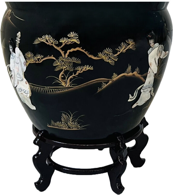 Lark Manor Gothenburg Mother Of Pearl Porcelain China Decorative Urns & Jars Black 47cm H X 40cm W X 40cm D