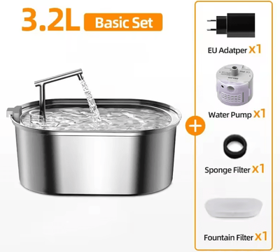 Inspire Curations ROJECO Stainless Steel Cat Water Fountain Automatic Pet Drinking Dispenser For Cats & Dogs basic Set