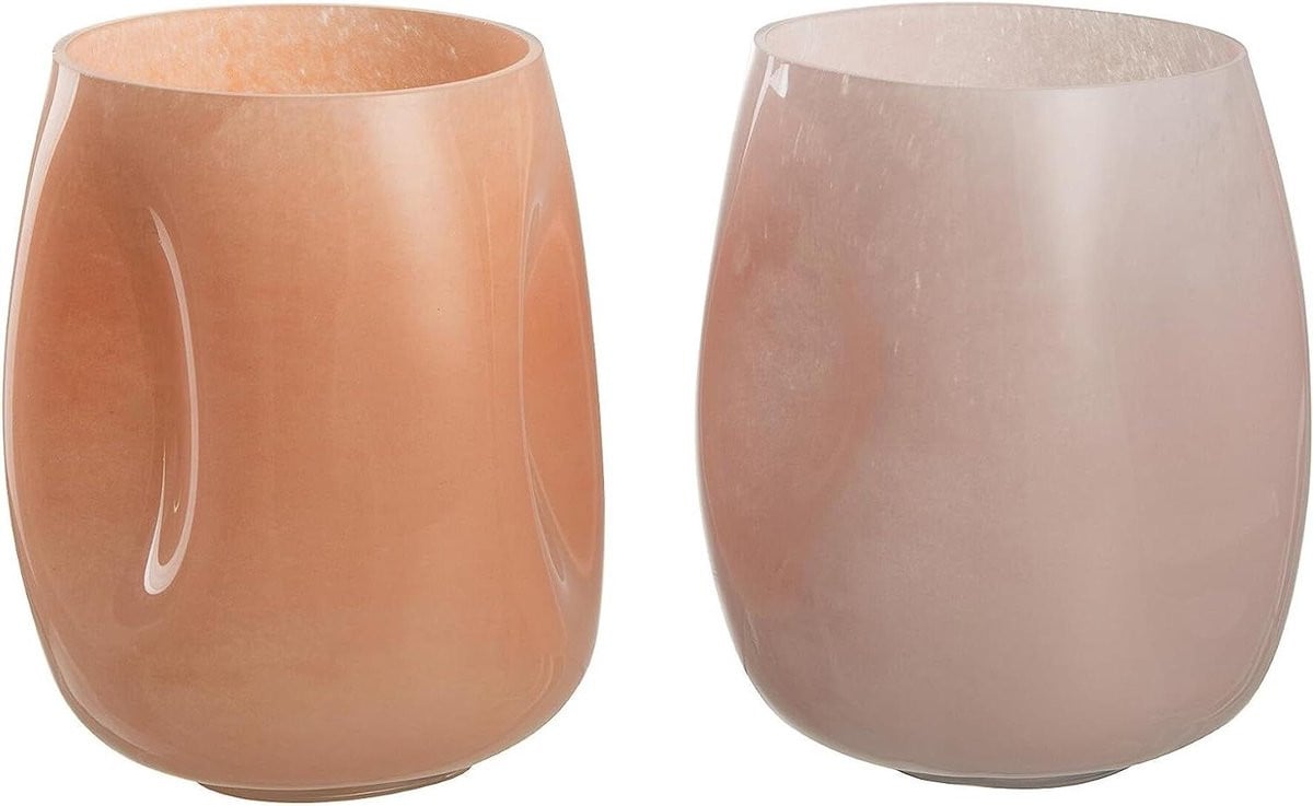 Vaas Bult Glas Roze Oranje - Decoratieve Bloemenvaas - Hoogte: 16.5 cm